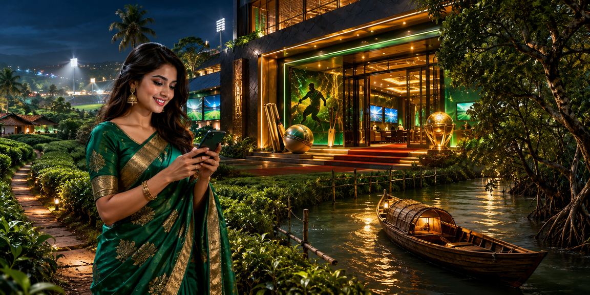 সুন্দরবনের পাশে চা বাগানে মোবাইলে স্পোর্টস বেটিং উপভোগ করছেন একজন ব্যবহারকারী